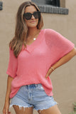 V Neck Half Sleeves Loose Knitted Top