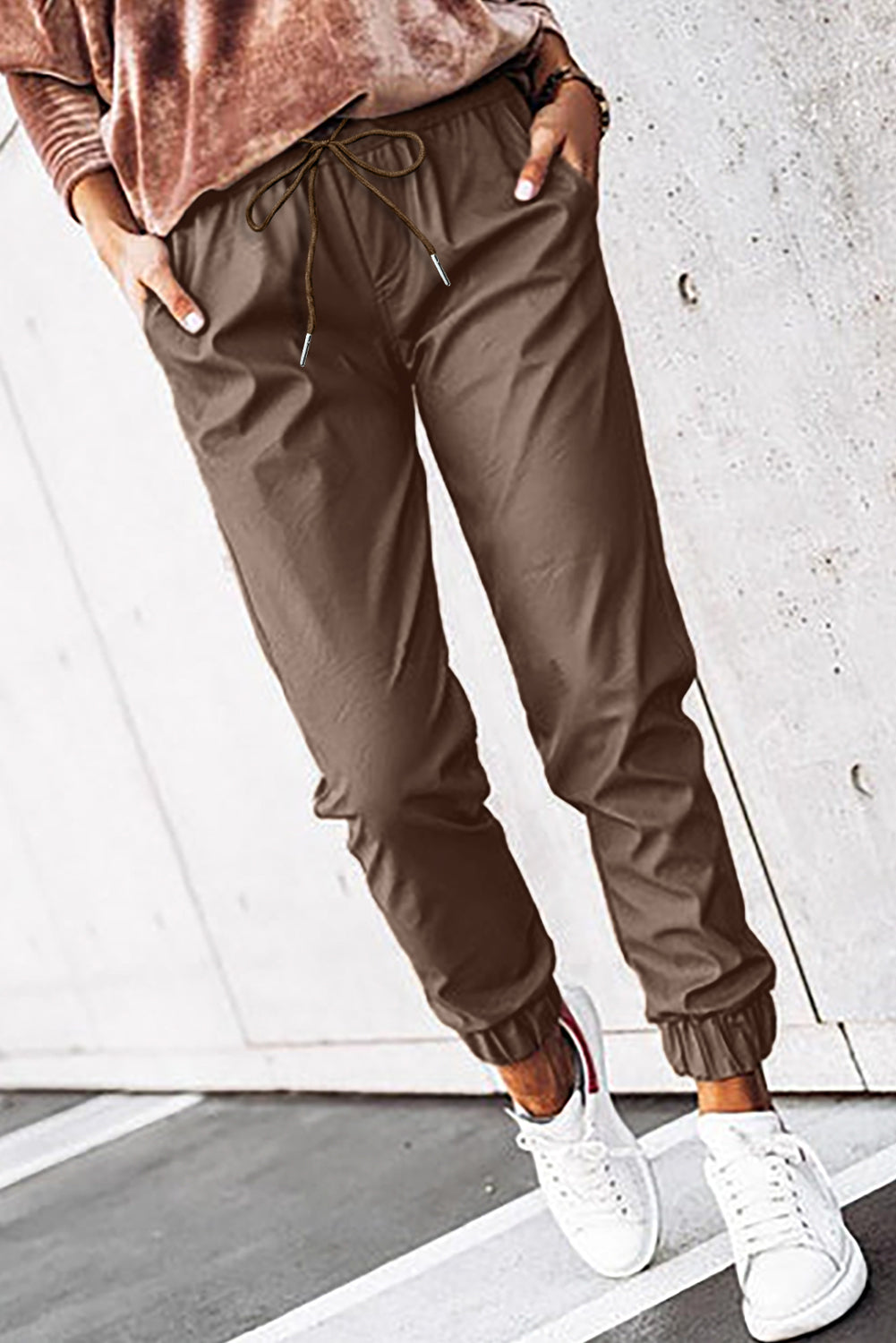 Leather Tie Waist Jogger Pants