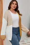 Cardigan blanc en maille bloc de couleur ouvert sur le devant grande taille