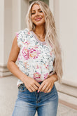 Floral Print Lace Splicing Sleeveless Blouse