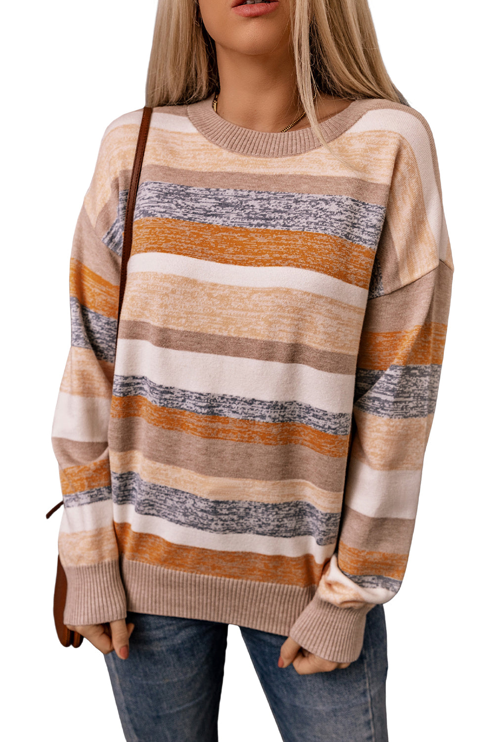 Striped Crew Neck Knitted Pullover Sweater