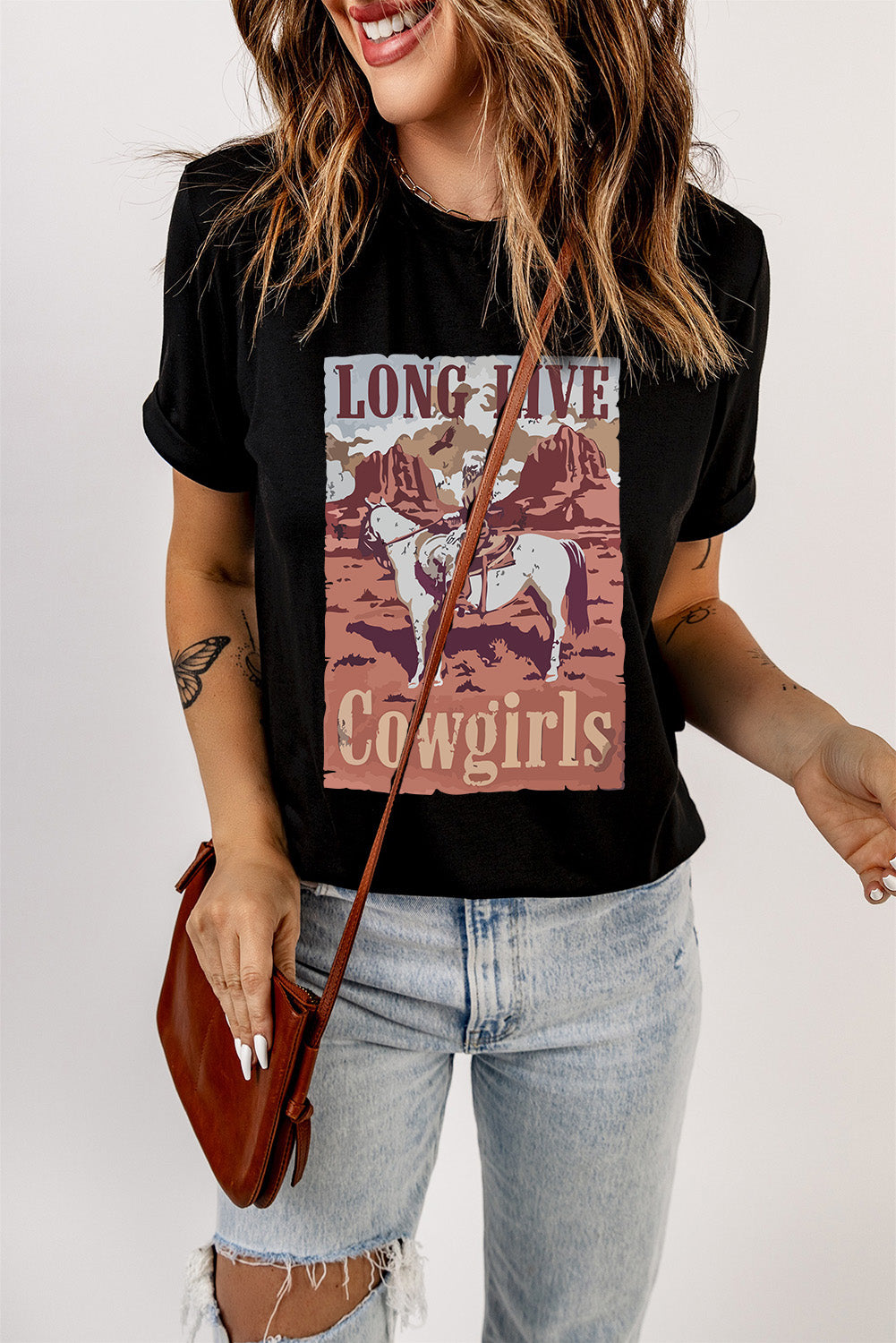 T-shirt noir à imprimé graphique LONG LIVE Cowgirls