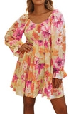 Square Neck Puffy Sleeve Tiered Floral Dress