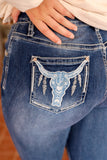 Embroidered Cow Straight Leg Jeans