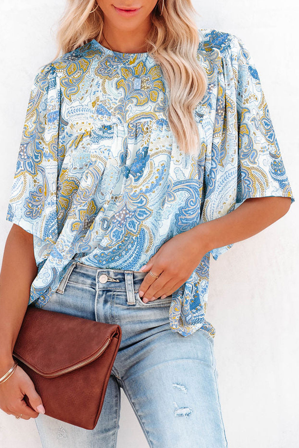 Paisley Print Wide Sleeves Loose Blouse