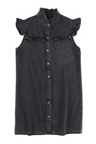 Ruffled Cap Sleeves Button Up Denim Dress