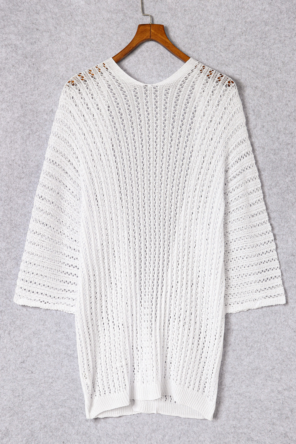 White Hollow-out Knit Kimono Lightweight Cardigan