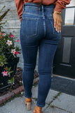 Jean skinny taille haute bleu avec coutures