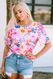 Ruched Puff Sleeve Floral Blouse