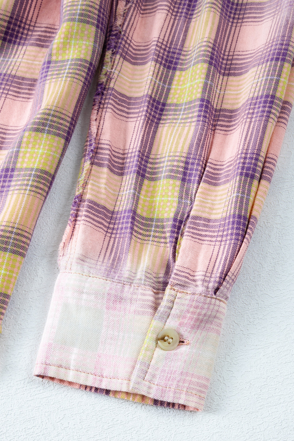 Purple Bleached Plaid Print Exposed Seam Shirt