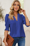 Solid Color Half Sleeve V Neck Blouse