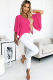 Plain Flounce Bell Sleeve V Neck Blouse