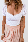 Lace Crochet Puff Sleeves Crop Top