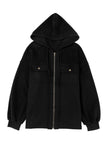 Flap Pocket Drawstring Hood Zip Up Jacket