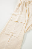 Apricot Loose Drawstring High Waist Crinkled Cargo Pants