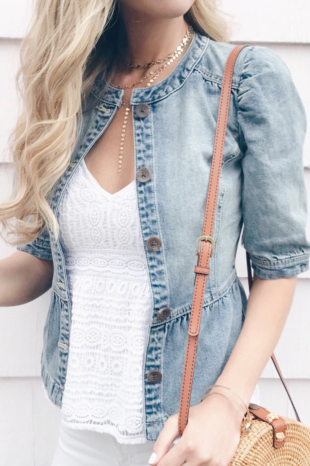 Half Sleeves Peplum Denim Jacket