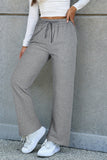 Light Grey Solid Color Fleece Lined Drawstring Waist Casual Pants