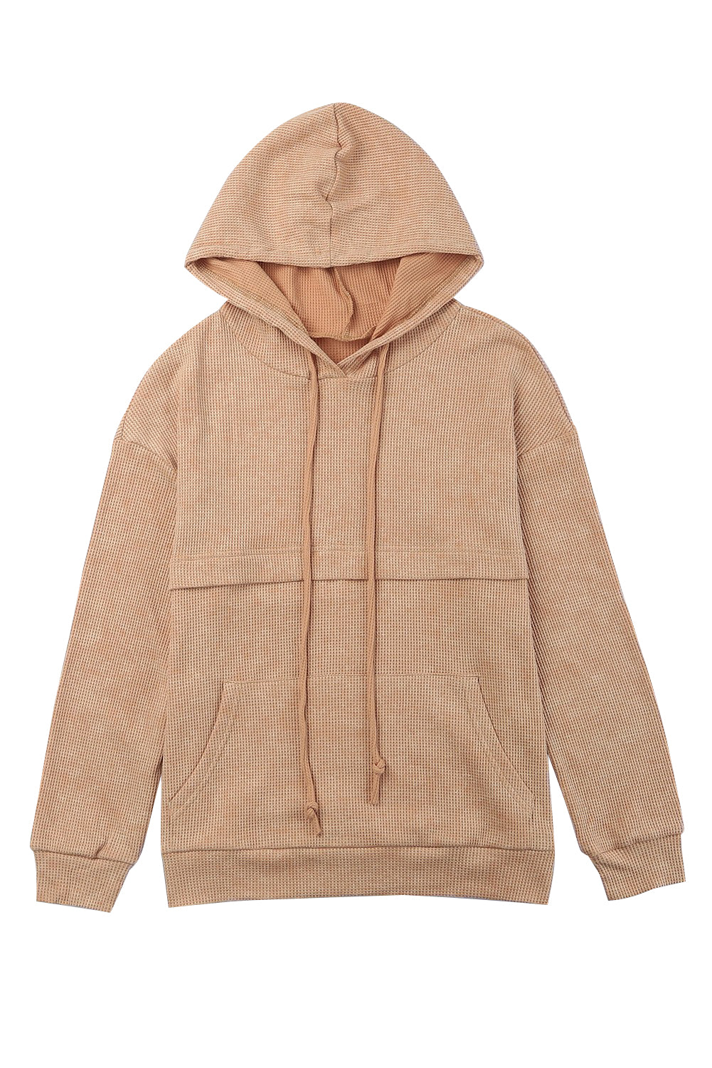 Waffle Knit Kangaroo Pocket Hooded Sweatshirt