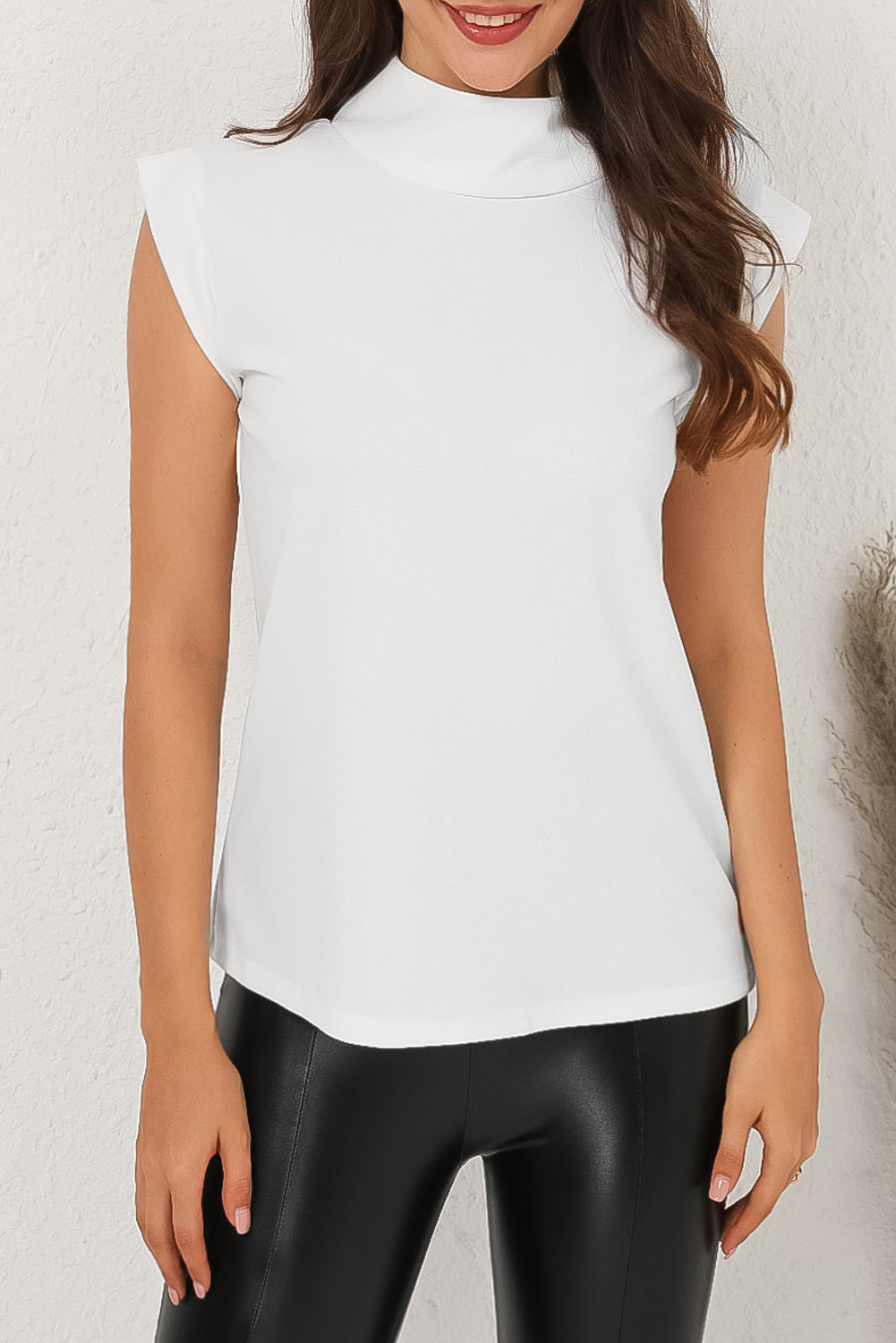 Solid Color Mock Neck Sleeveless Top