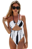 Brush Print Sexy Halterneck One Piece Swimsuit