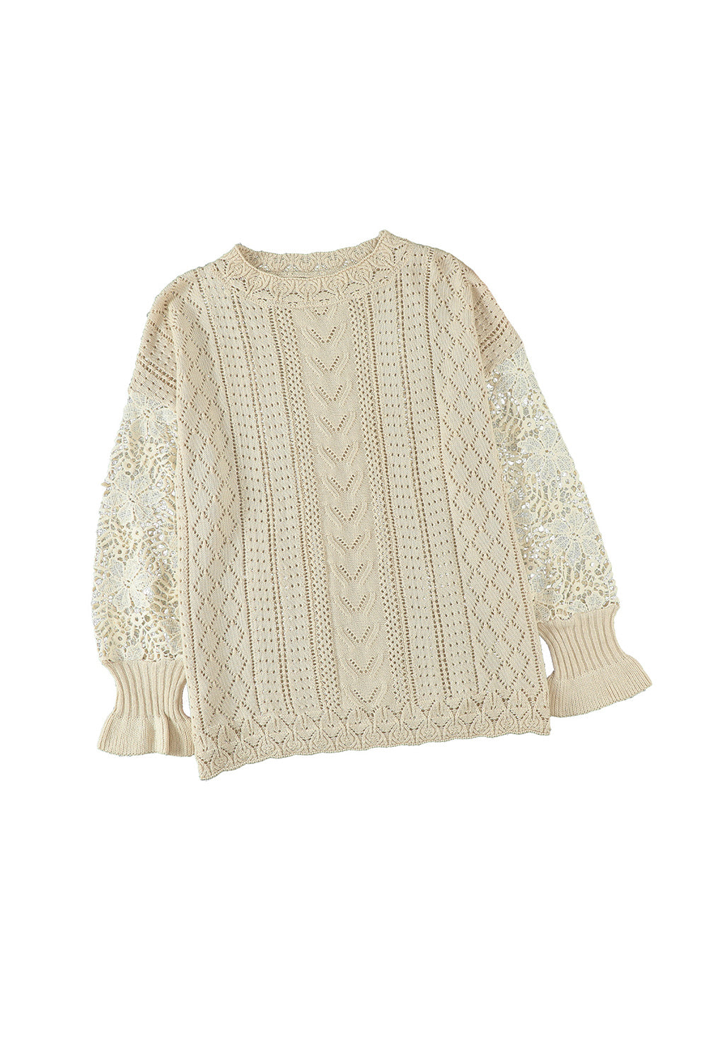 Crochet Lace Pointelle Knit Sweater