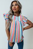 Striped Tiered Ruffle Cap Sleeve Top