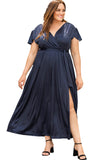 Flutter Sleeve Wrap V Neck Plus Size Belted Dress