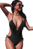 Halter Tassel Backless One-piece Swimwear