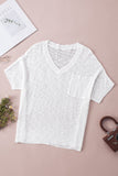 V Neck Knitted Short Sleeve Top with Pocket