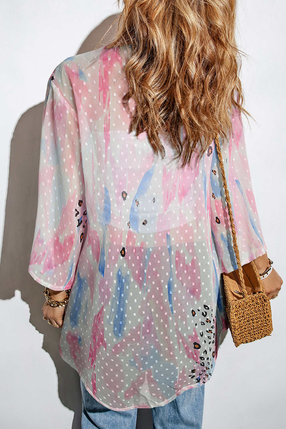 Multicolor Leopard Print Open Front Bell Sleeve kimono