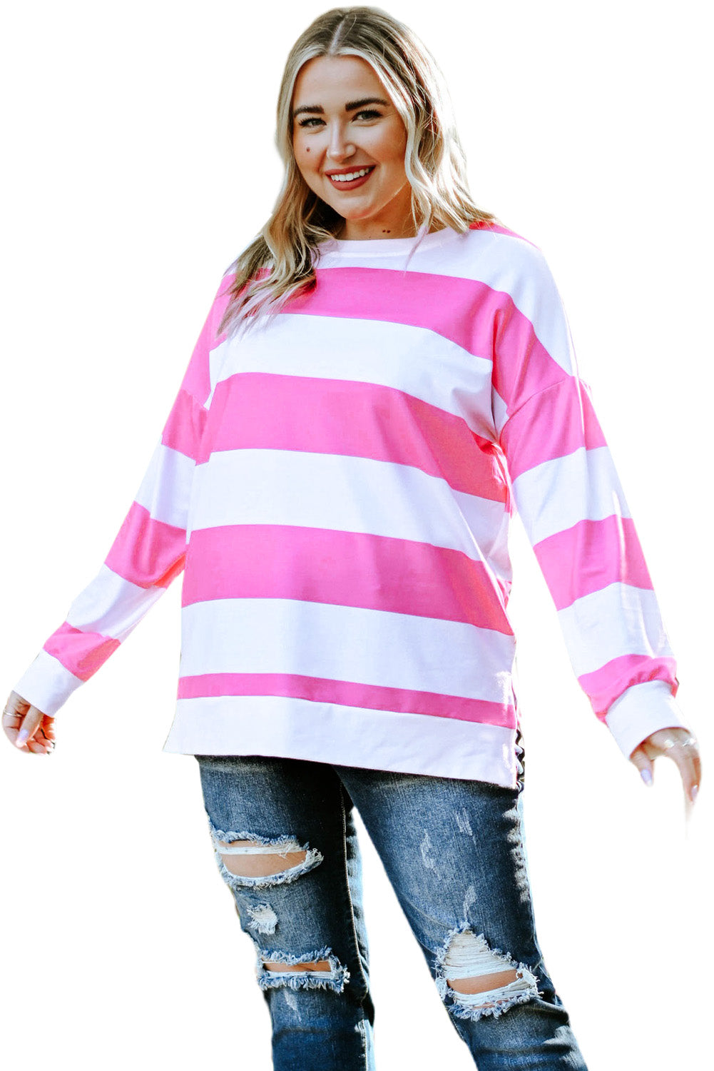 Striped Side Slit Plus Size Sweatshirt