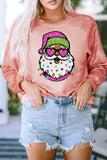 Pink Bleached Round Neck Pullover Sweatshirt