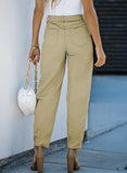 Khaki Solid High Waist Casual Pants