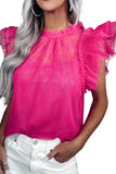 Sheer Ruffle Tulle Flutter Sleeve Blouse