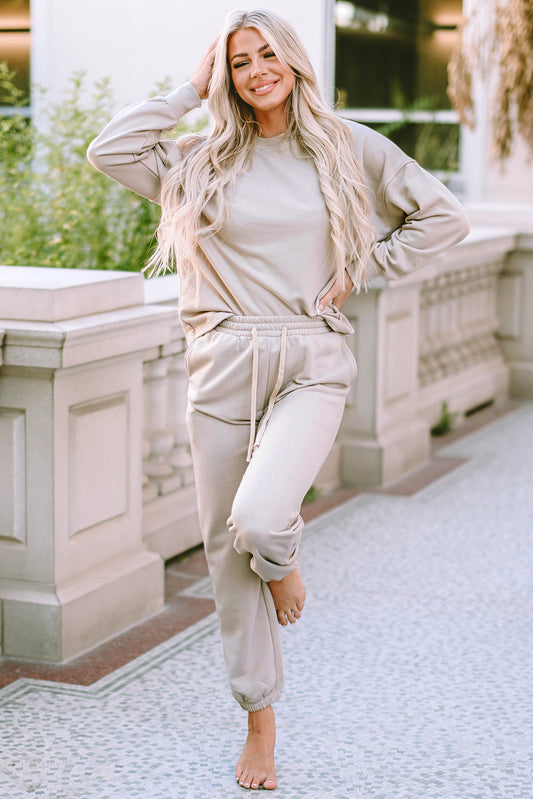 Long Sleeve Top and Drawstring Pants Lounge Outfit