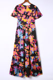 Abstract Floral Pattern Flutter Sleeve Tiered Maxi Dress