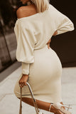 Batwing Sleeves Cinched Waist Ribbed Sweater Dress