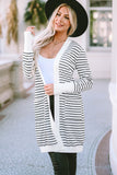 Striped Side Pockets Open Front Cardigan