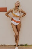 Striped Criss Cross Backless One-piece Swimwear