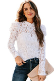 Floral Lace Mock Neck Puff Long Sleeve Top