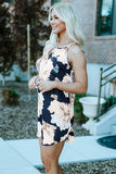 Blooming Peony Print Navy Sleeveless Dress