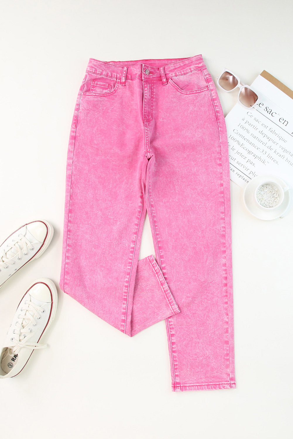 Mid-Waist Pocketed Button Casual Jeans