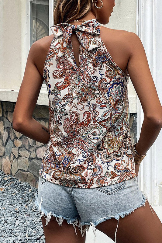 Paisley Print Back Bow Sleeveless Top