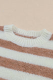 Brown Striped Round Neck Casual Sweater