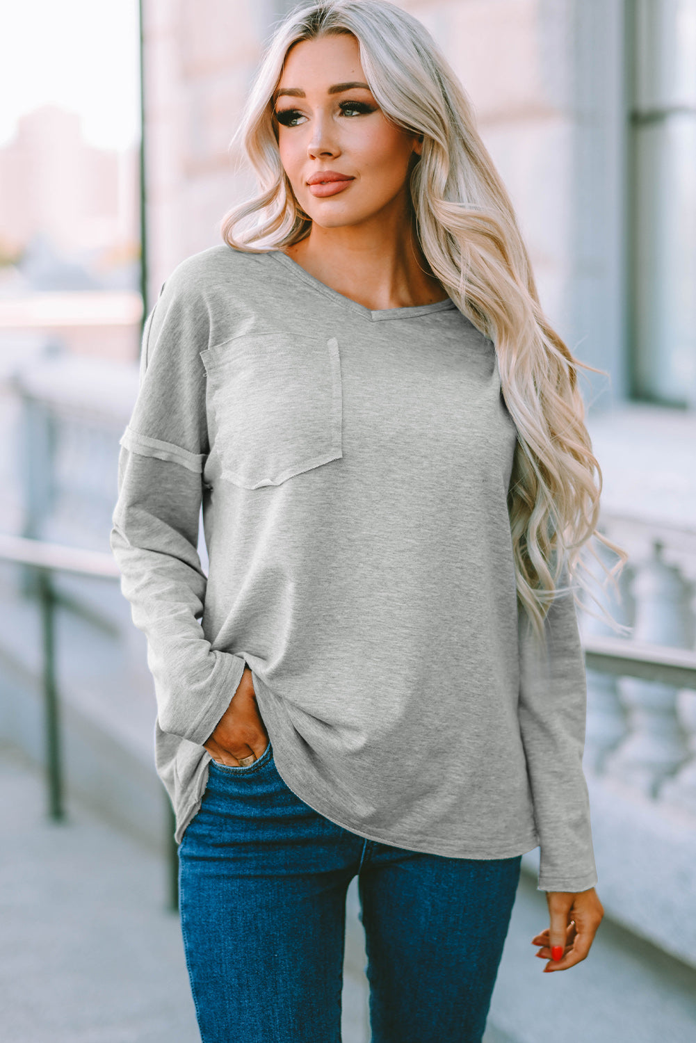 Pocketed Oversized Drop Sleeve Top