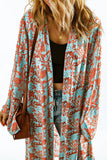 Kimono surdimensionné à manches longues et imprimé floral rétro style bohème bleu ciel