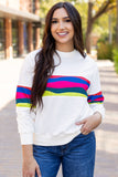 Green Colorful Striped Accent Long Sleeve T Shirt