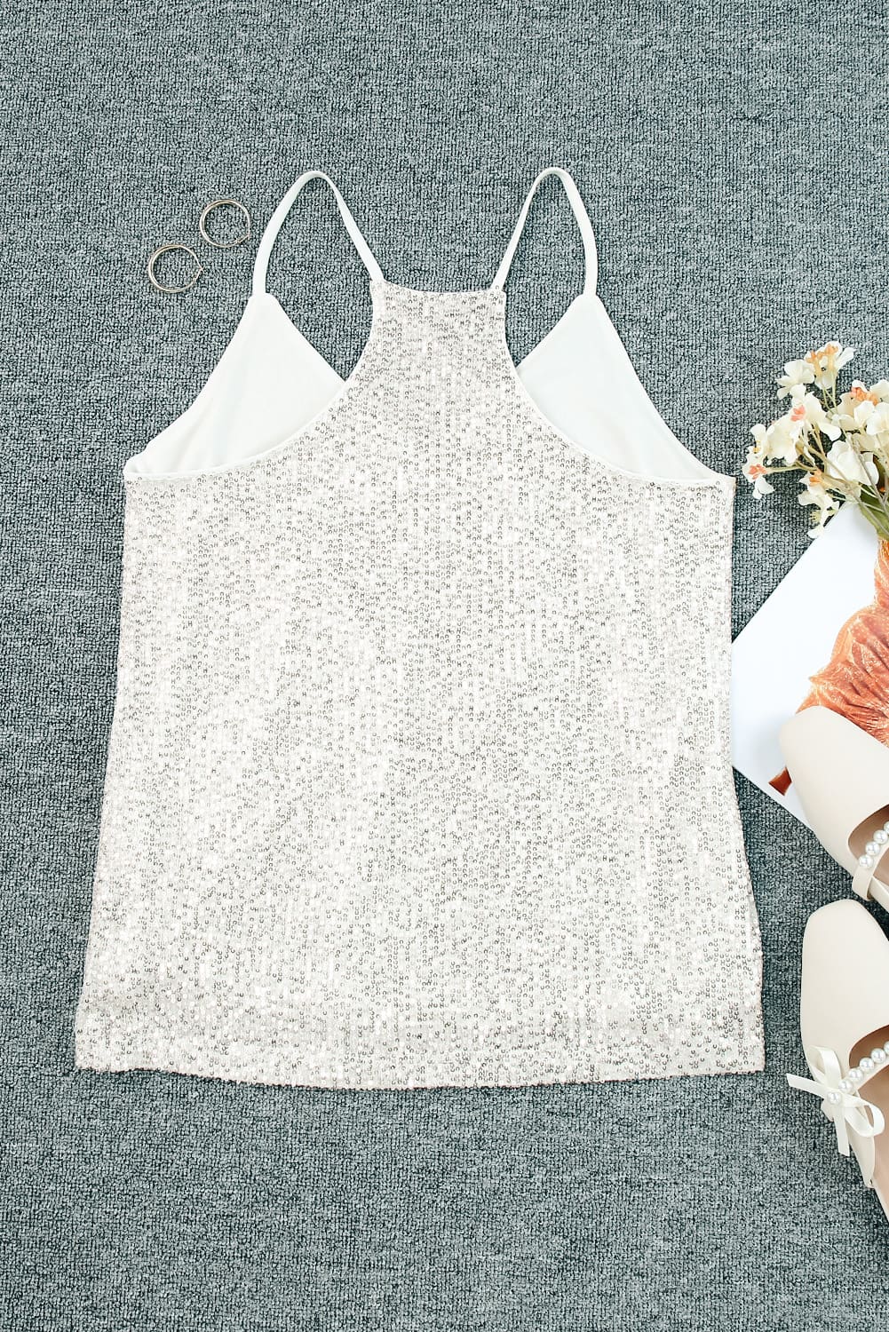 Spaghetti Straps Sequin Tank Top