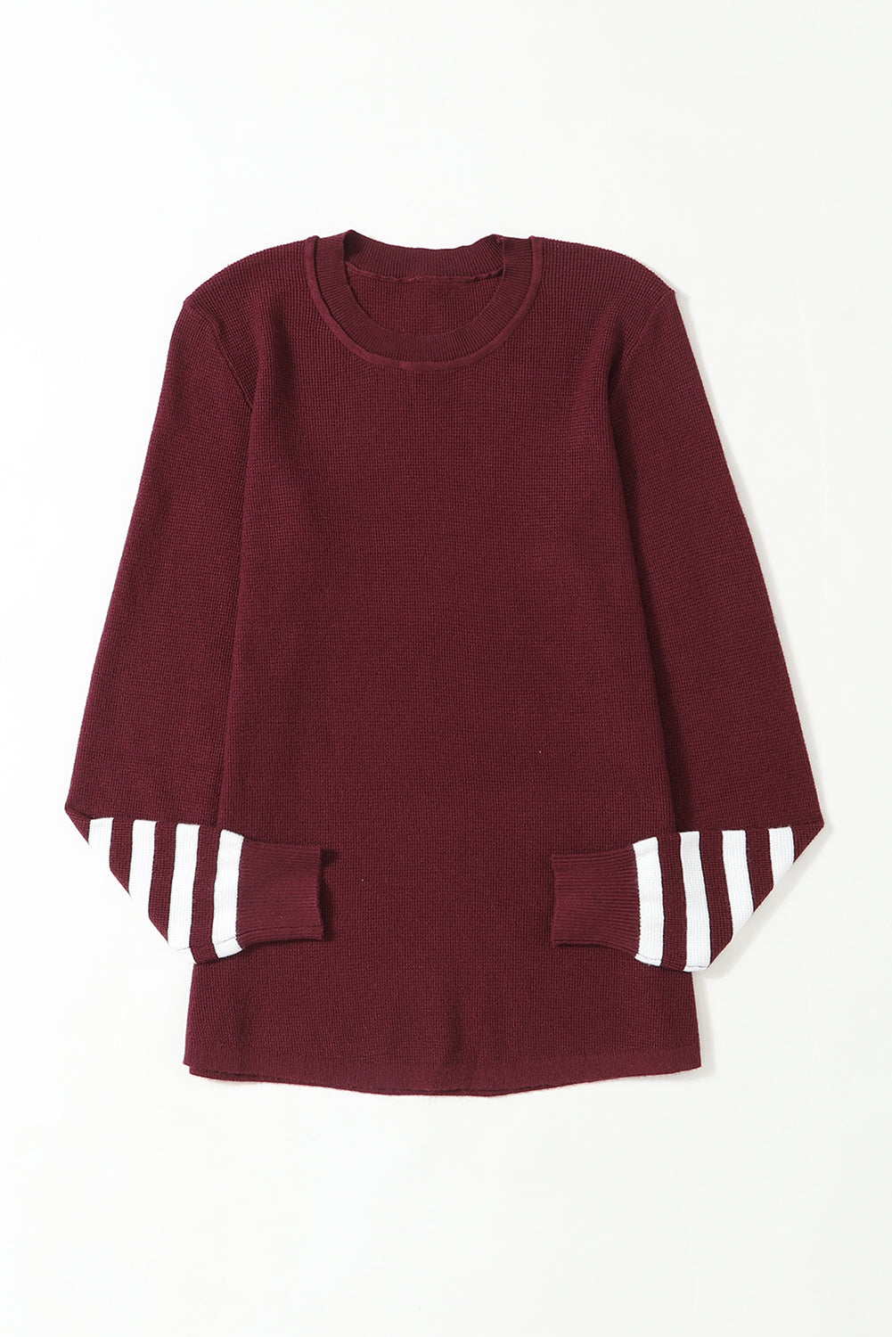 Striped Sleeve Plain Knit Sweater