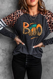 BOO Pumpkin Leopard Striped Long Sleeve T Shirt